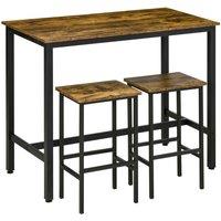 HOMCOM 3 Piece Industrial Bar Table Set Breakfast Table with 2 Stools in Brown