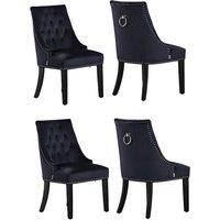 Life Interiors Set of 4 Velvet Dining Chairs Scoop Knockerback & Button Tufted, Solid Wood Legs in Black