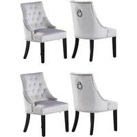 Life Interiors Set of 4 Velvet Dining Chairs Scoop Knockerback & Button Tufted, Solid Wood Legs in Light Grey