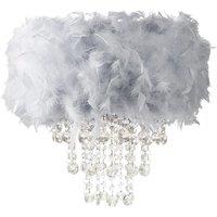 Happy Homewares Feather Pendant Light Shade with Transparent Acrylic Droplets in Grey