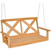 Costway 2-Person Porch Swing Chair Wooden Garden Swing Bench w/ Adjustable Chains in Brown