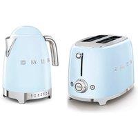 Smeg 1.7L 3kw Kettle temperature Controlled & 2 Slice Toaster Set in Pastel Blue in Light Blue