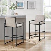 Modish Furnishing Kai Set Of 2 Cream Velvet Bar Stool with Square Black Frame