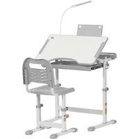 HOMCOM Kids Study Desk & Chair Set w/ Adjustable Height, Storage Drawer in Grey