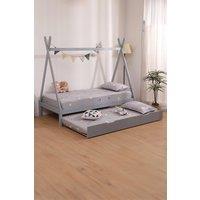 SlumberWorx Harry Kids Childrens Wooden Teepee Single Bed Frame with Guest Trundle in Grey