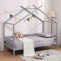 SlumberWorx Teddy Kids Childrens Wooden House Treehouse Single Bed Frame in Grey