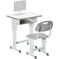 HOMCOM Kids Desk & Chair Set Height Adjustable Study Table W/ Storage Book Stand in Grey