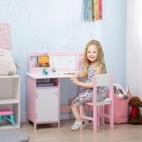 HOMCOM 2 PCs Kids Table & Chair Set w/ Whiteboard, Storage Spaces in Pink
