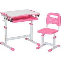 HOMCOM Kids Desk & Chair Set, Height Adjustable Desk with Drawer, Pen Slot, Hook in Pink