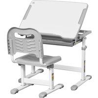 HOMCOM Kids Desk & Chair Set, Height Adjustable Desk with Drawer, Pen Slot, Hook in Grey