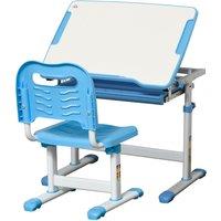 HOMCOM Kids Desk & Chair Set, Height Adjustable Desk with Drawer, Pen Slot, Hook in Blue