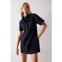 Pocket Front Button Down Denim Swing Dress