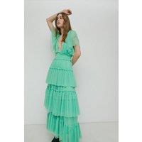 V Neck Tulle Maxi Dress