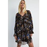 Paisley Chiffon Ruffle Tiered Mini Dress