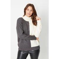 Oversized Colour Block Roll Neck Jumper