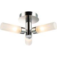 Modern Chrome IP44 Rated Bathroom Ceiling Light with Tubular Glass Shades