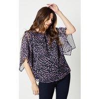 Animal Print Chiffon Angel Sleeve Top