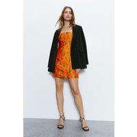 Jacquard Orange Print Bandeau Mini Dress