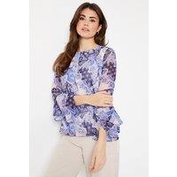 Printed Chiffon Frill Cuff Top