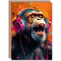 Artery8 Birthday Card Happy Chimp with Headphones Funky Music For Him Dad Brother Son Papa Grandad G