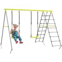 4-in-1 Garden Swing Set with Two Swings, Climber, Climbing Net, for Outdoors