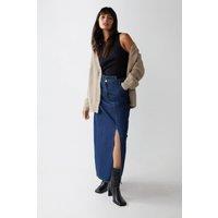 Denim Asymmetric Hem Maxi Skirt