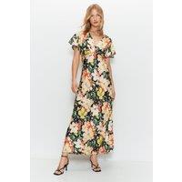 Dark Floral Fluted Sleeve Maxi Tea Dress