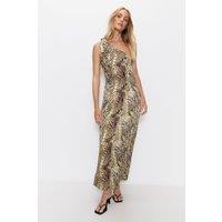 Premium Satin Snake Print One Shoulder Maxi Dress