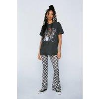 Floral Checkerboard Mesh Flare Pants