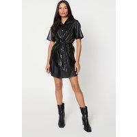 Short Sleeve Shirt Faux Leather Dress