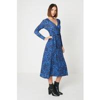 Blue Paisley Belted Wrap Midi Dress
