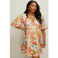 Curve Floral Scuba Puff Sleeve Skater Dress