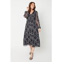 Spot Button Detail Chiffon Dress