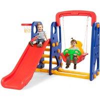 3 in 1 Toddler Slide and Swing Set Climber Slide Playset with Basketball Hoop Kids Playing Set