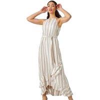 Stripe Print Frill Detail Maxi Dress