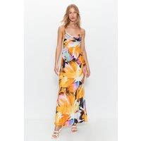 Premium Satin Floral Strappy Back Maxi Dress