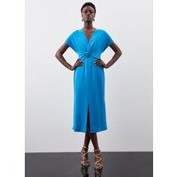 Premium Crepe Twist Waist Detail Cap Sleeve Midi Dress