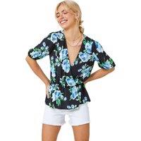 Floral Peplum Hem V-Neck Wrap Top