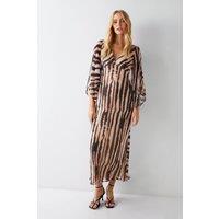 Zebra Printed Viscose Georgette Midi Dress