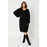 Curve Batwing Tie Waist Knitted Dress