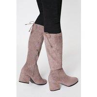 Kara Drawstring Block Heel Knee High Boots