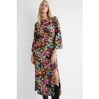 Bright Floral Belted Midi Dress