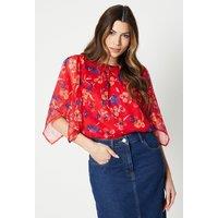 Floral Print Chiffon Angel Sleeve Top