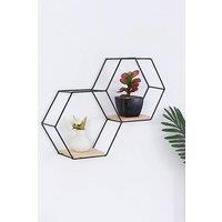 Modern Hexagon Wall Shelf with Iron Frame Stable