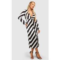 Stripe Satin Twist Front Midaxi Dress