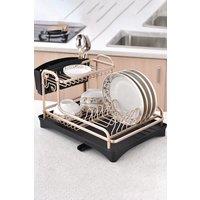 2-Tier Dish Drainer Rack Storage Organization Shelf with Removable Drip Tray & Cutlery Holder Ki