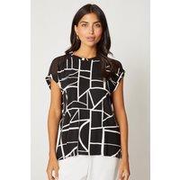 Woven Sheer Insert Geo Print Viscose Tee