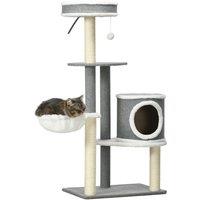124cm Cat Tree Tower with Sisal Scratching Post, Bed, Hammock, House, Platforms