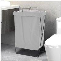 Collapsible PU Leather Laundry Hamper with Metal Frame Grey Bathroom