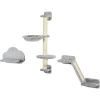 Three-Piece Wall-Mounted Ca Shelves w/ Hammock, Platforms, Ladder, Scratch Post